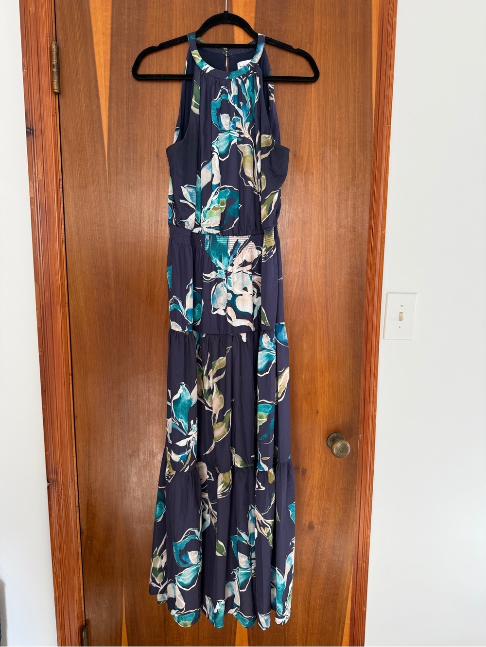 Navy Floral Halter Maxi Dress